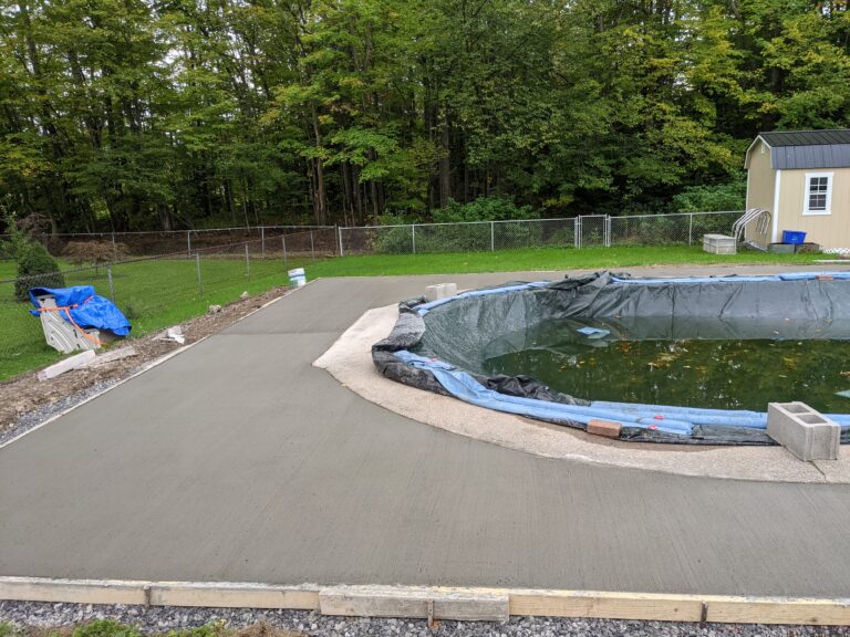 Broomed concrete pool patio