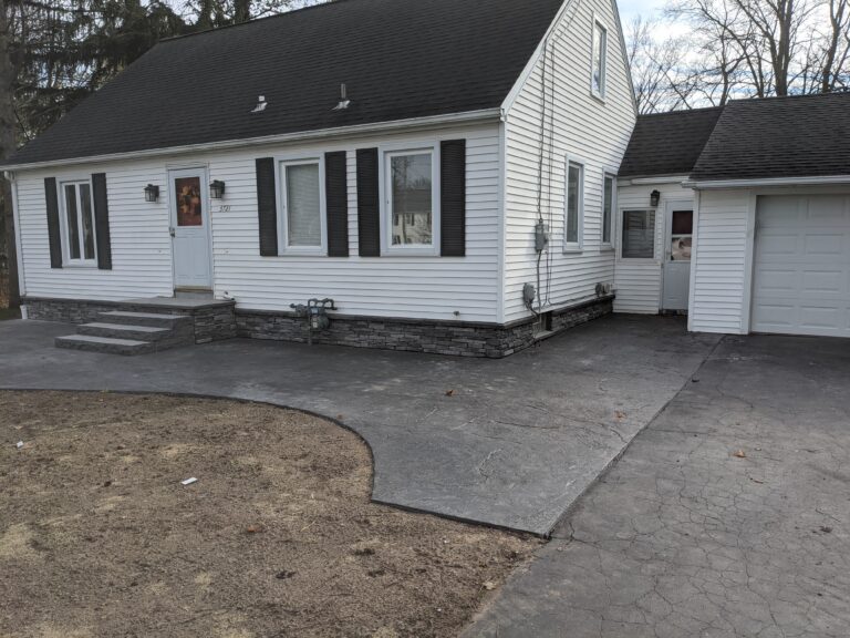 Front patio steps with stone veneer