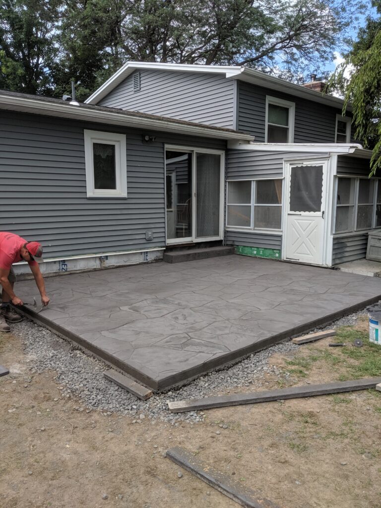 Stamped concrete patio with flagstone pattern - alternate angle