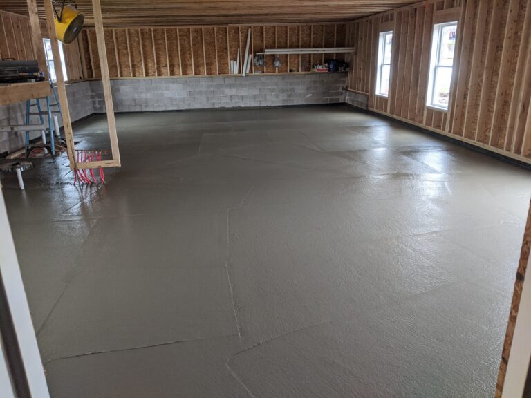 Burn finish garage floor with block foundation walls